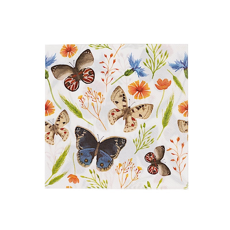 50 Disposable 2 Ply Paper Napkins Field Herbs and Butterfly Print - Assorted