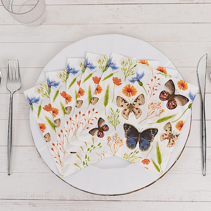 50 Disposable 2 Ply Paper Napkins Field Herbs and Butterfly Print - Assorted