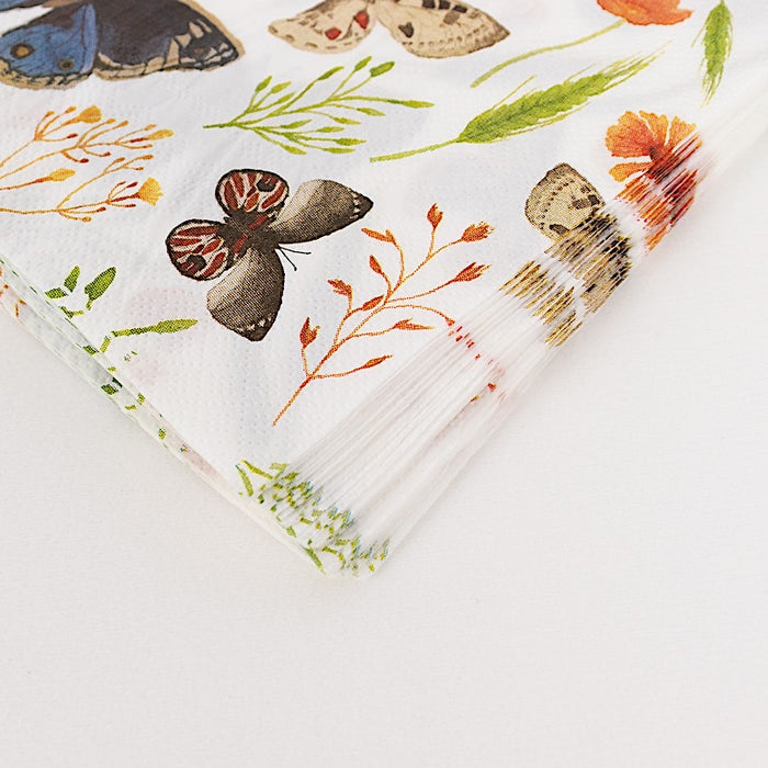 50 Disposable 2 Ply Paper Napkins Field Herbs and Butterfly Print - Assorted