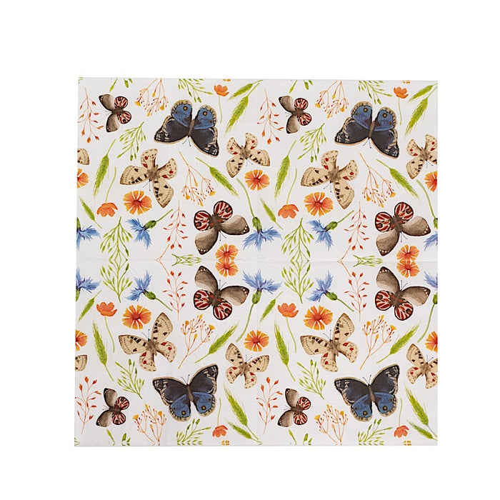 50 Disposable 2 Ply Paper Napkins Field Herbs and Butterfly Print - Assorted