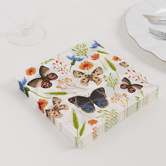 50 Disposable 2 Ply Paper Napkins Field Herbs and Butterfly Print - Assorted