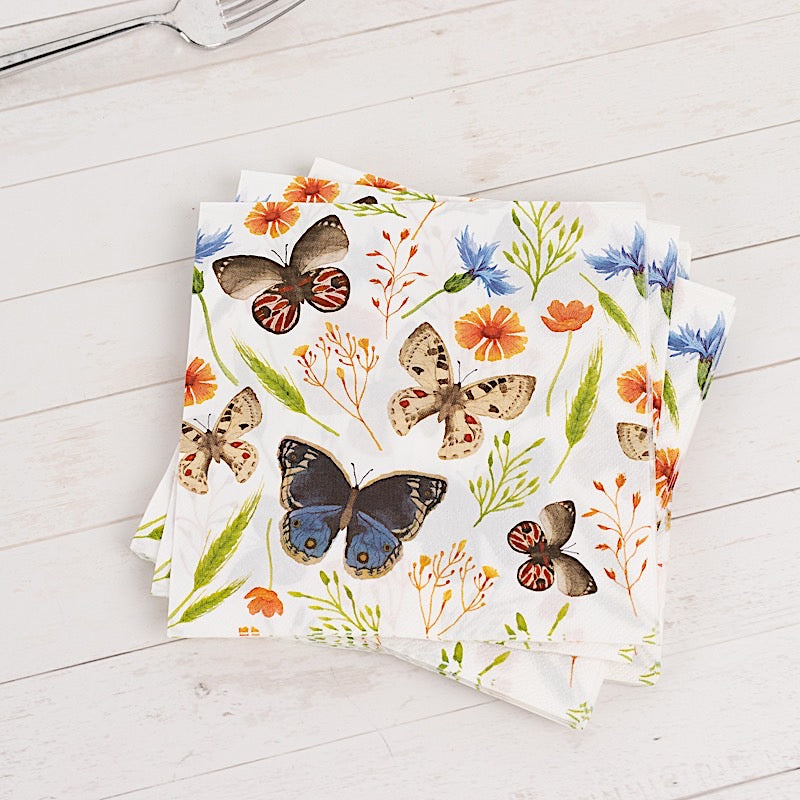 50 Disposable 2 Ply Paper Napkins Field Herbs and Butterfly Print - Assorted