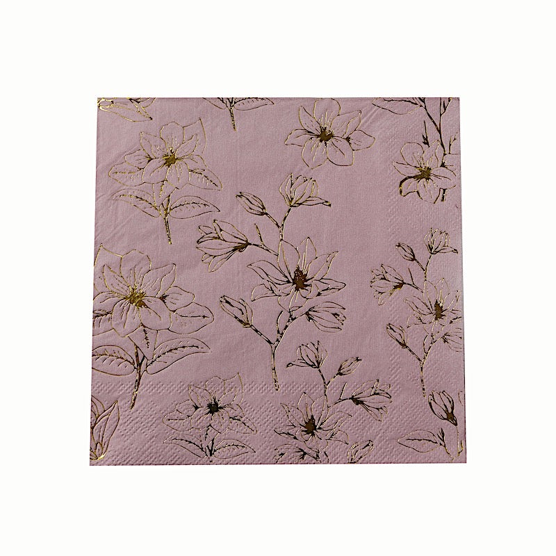 50 Square Soft 2 Ply Dinner Paper Napkins with Flowers Print