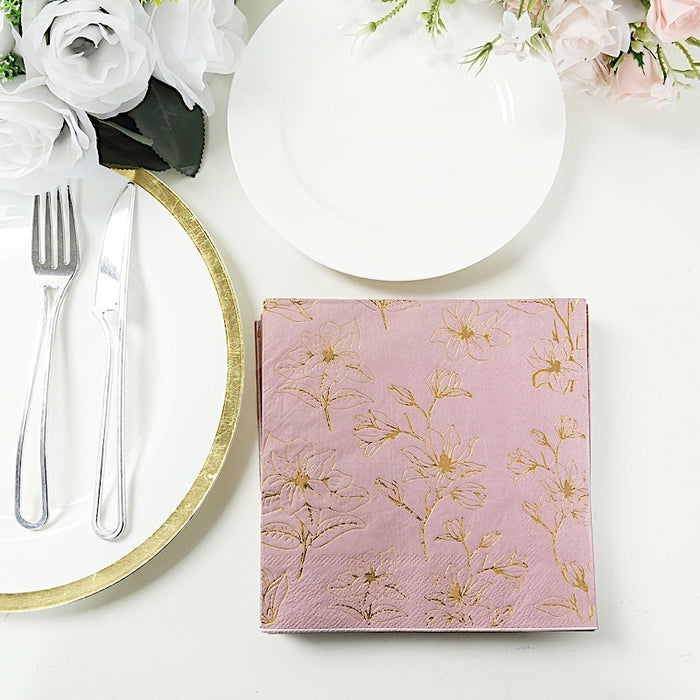 50 Square Soft 2 Ply Dinner Paper Napkins with Flowers Print