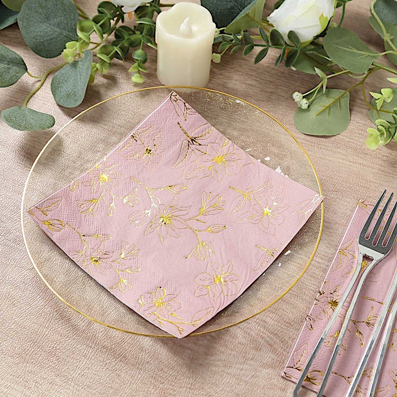 50 Square Soft 2 Ply Dinner Paper Napkins with Flowers Print