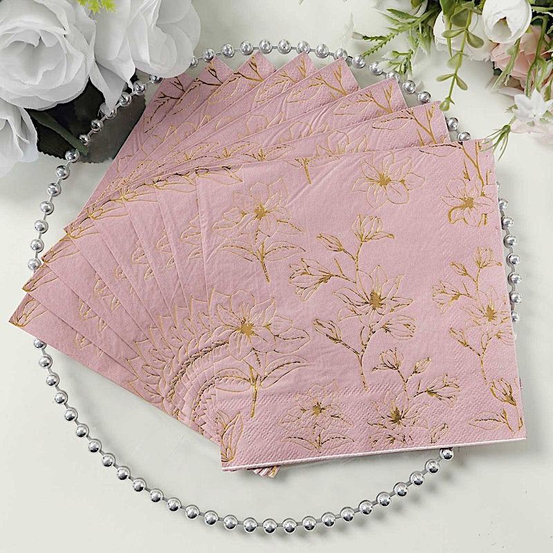 50 Square Soft 2 Ply Dinner Paper Napkins with Flowers Print