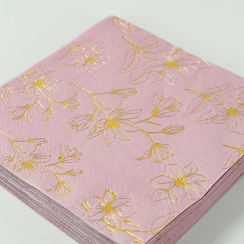 50 Square Soft 2 Ply Dinner Paper Napkins with Flowers Print