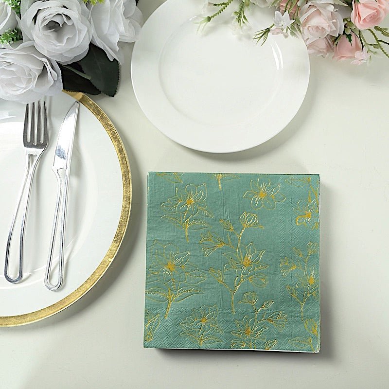 50 Square Soft 2 Ply Dinner Paper Napkins with Flowers Print