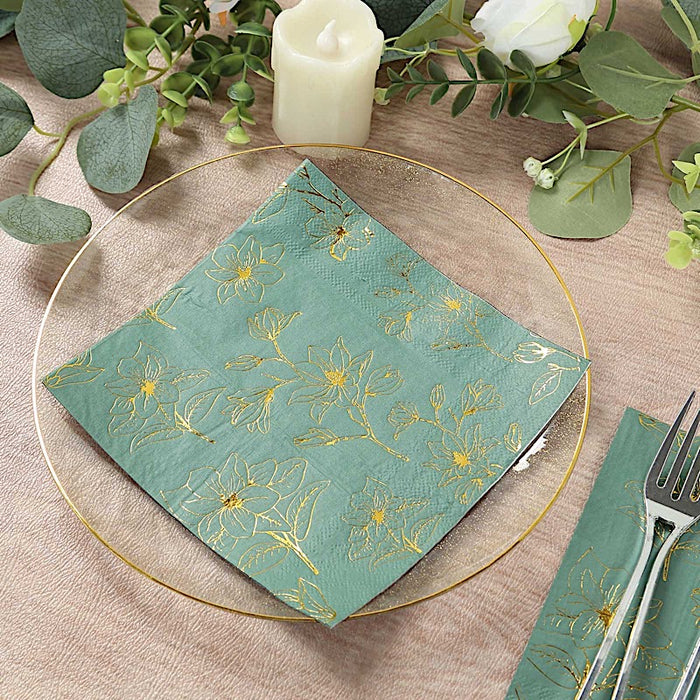 50 Square Soft 2 Ply Dinner Paper Napkins with Flowers Print