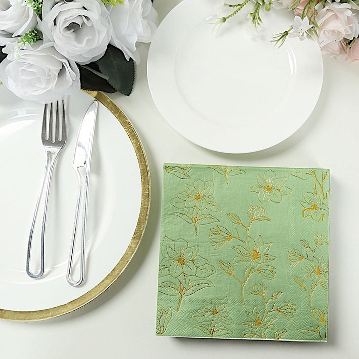 50 Square Soft 2 Ply Dinner Paper Napkins with Flowers Print