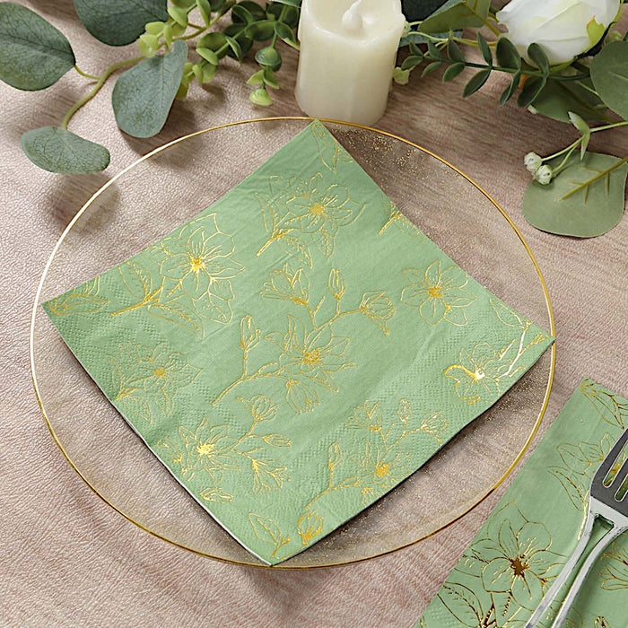 50 Square Soft 2 Ply Dinner Paper Napkins with Flowers Print