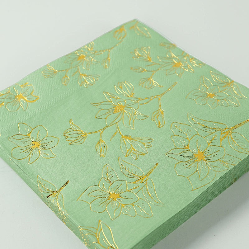 50 Square Soft 2 Ply Dinner Paper Napkins with Flowers Print