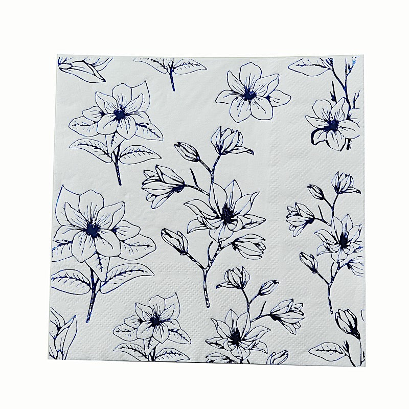 50 Square Soft 2 Ply Dinner Paper Napkins with Flowers Print