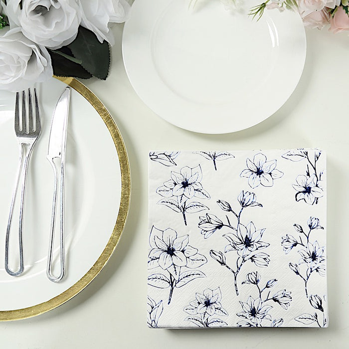 50 Square Soft 2 Ply Dinner Paper Napkins with Flowers Print