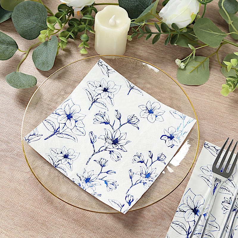 50 Square Soft 2 Ply Dinner Paper Napkins with Flowers Print