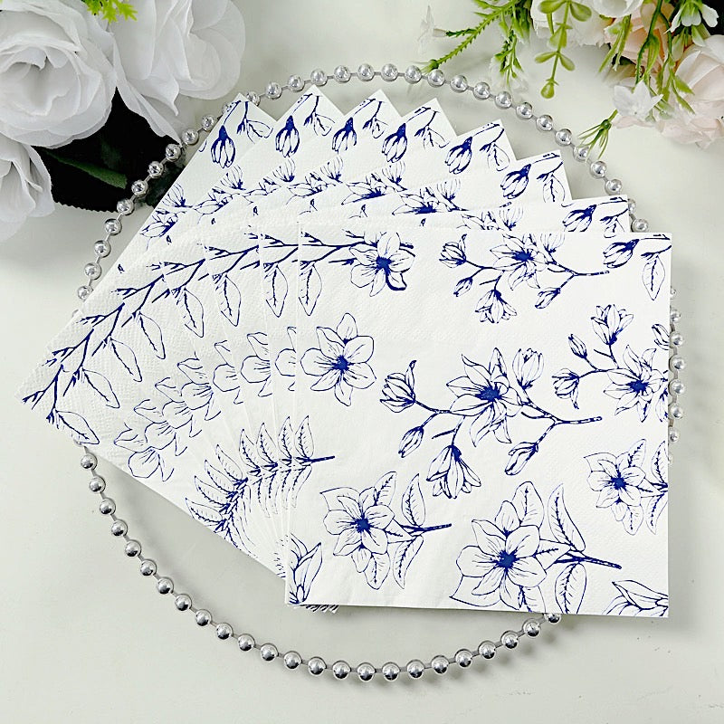 50 Square Soft 2 Ply Dinner Paper Napkins with Flowers Print