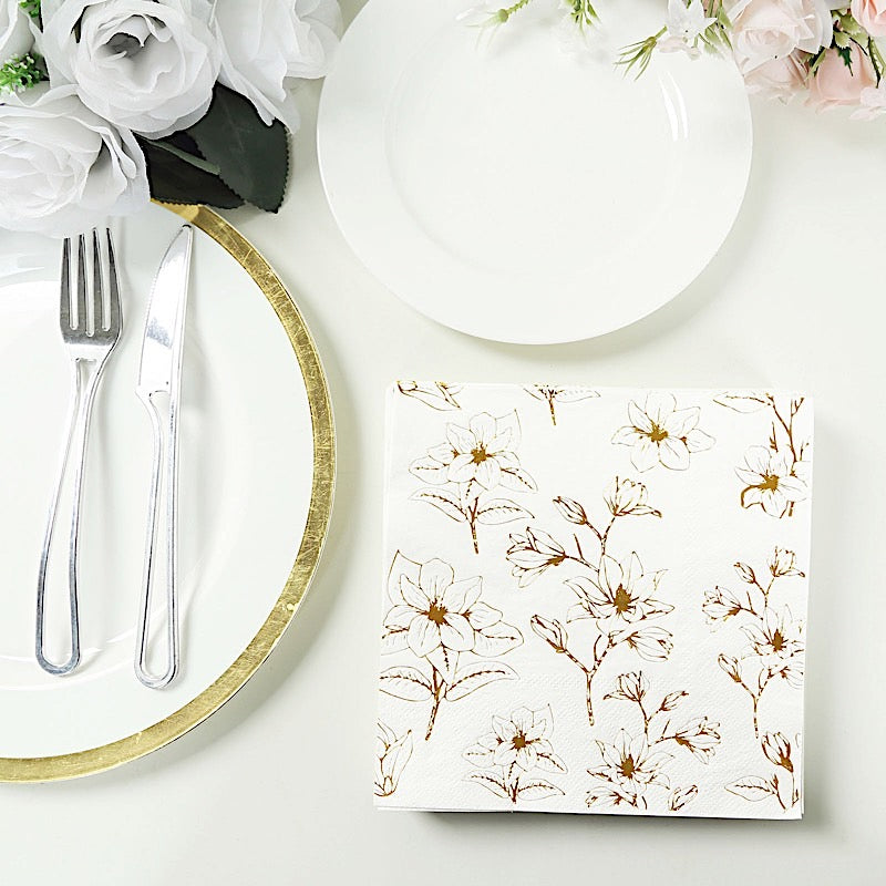 50 Square Soft 2 Ply Dinner Paper Napkins with Flowers Print