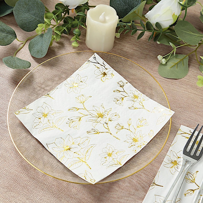 50 Square Soft 2 Ply Dinner Paper Napkins with Flowers Print