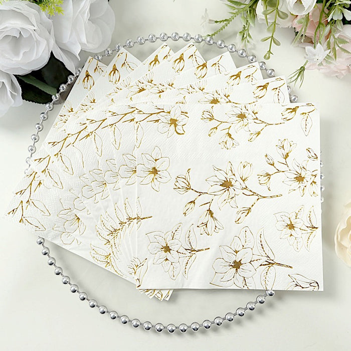 50 Square Soft 2 Ply Dinner Paper Napkins with Flowers Print