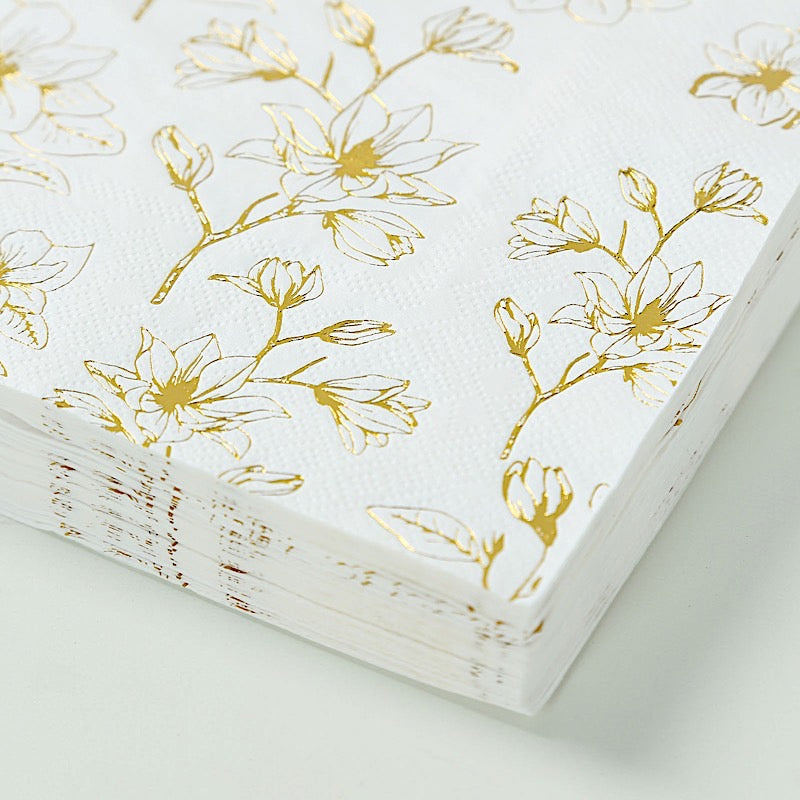 50 Square Soft 2 Ply Dinner Paper Napkins with Flowers Print