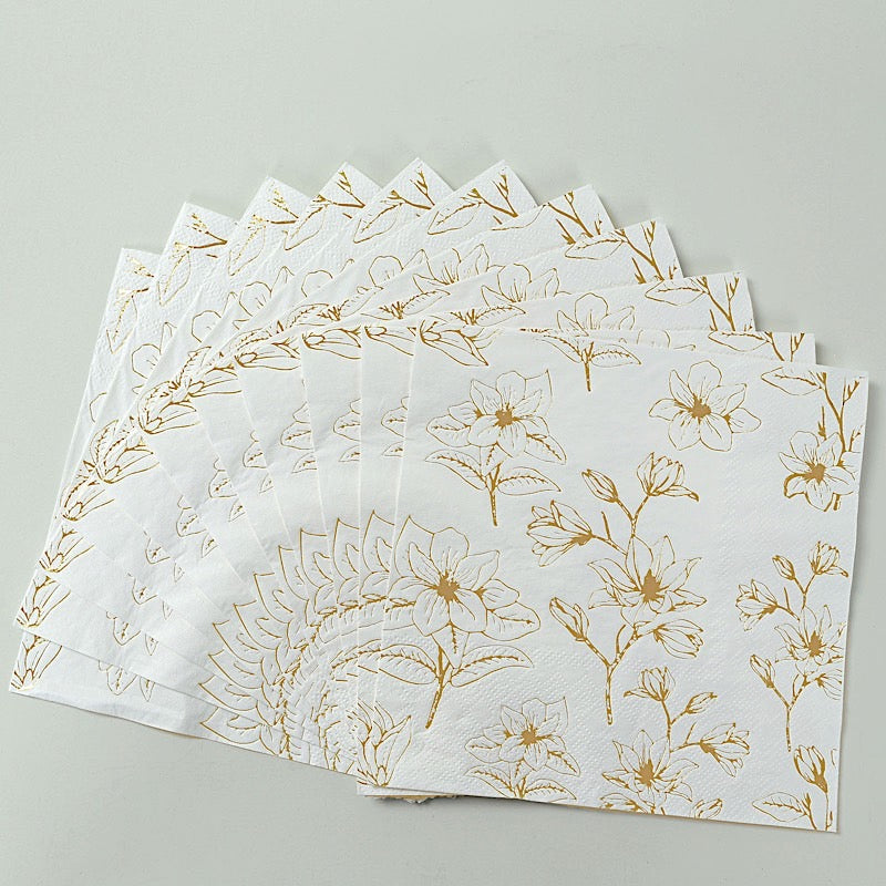 50 Square Soft 2 Ply Dinner Paper Napkins with Flowers Print