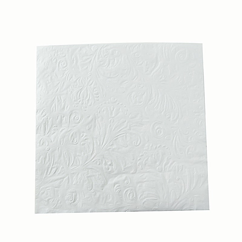 50 Embossed Paper Cocktail Napkins with French Swirl Pattern - White