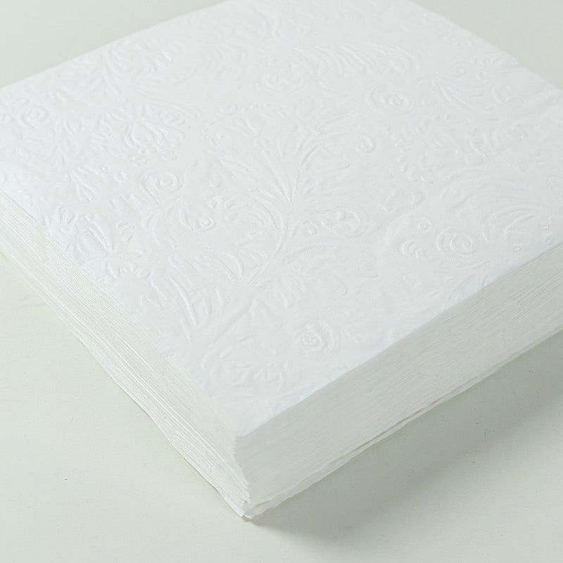 50 Embossed Paper Cocktail Napkins with French Swirl Pattern - White