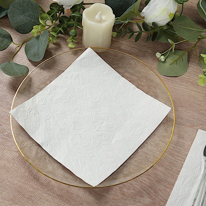 50 Embossed Paper Cocktail Napkins with French Swirl Pattern - White