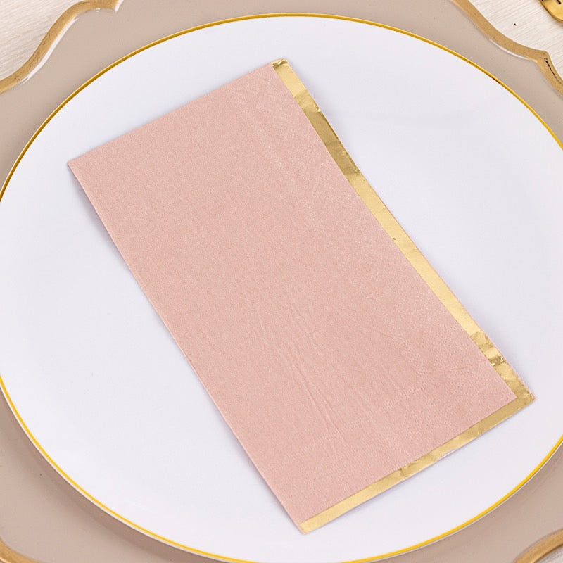 50 Soft 2 Ply Dinner Paper Napkins with Gold Foil Edge