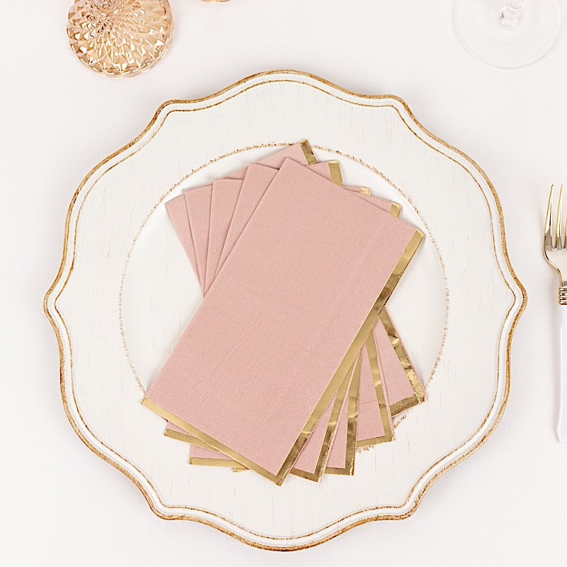 50 Soft 2 Ply Dinner Paper Napkins with Gold Foil Edge