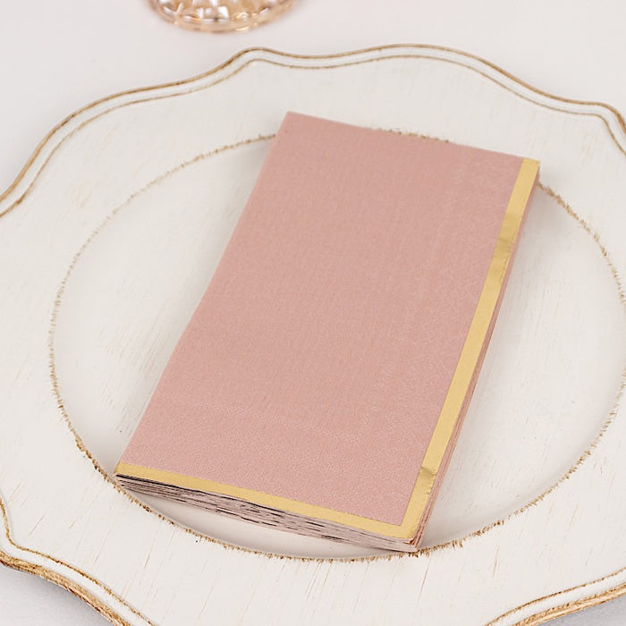 50 Soft 2 Ply Dinner Paper Napkins with Gold Foil Edge