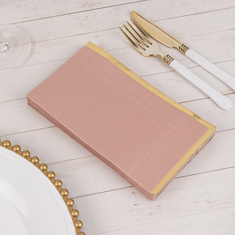 50 Soft 2 Ply Dinner Paper Napkins with Gold Foil Edge