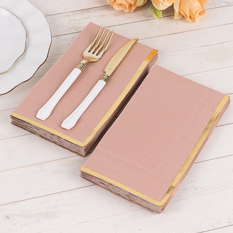 50 Soft 2 Ply Dinner Paper Napkins with Gold Foil Edge