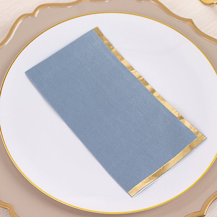 50 Soft 2 Ply Dinner Paper Napkins with Gold Foil Edge