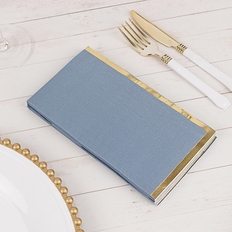 50 Soft 2 Ply Dinner Paper Napkins with Gold Foil Edge