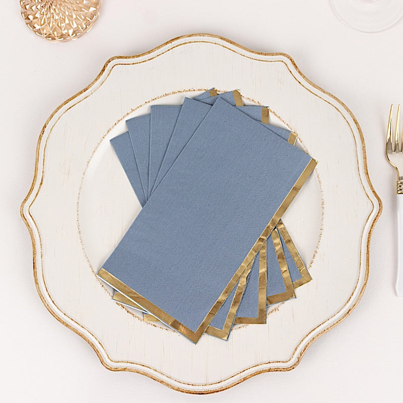 50 Soft 2 Ply Dinner Paper Napkins with Gold Foil Edge