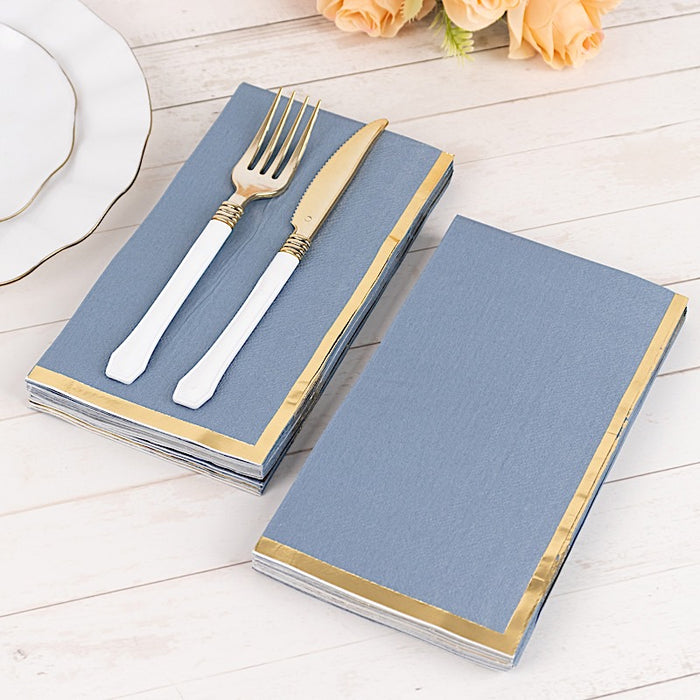 50 Soft 2 Ply Dinner Paper Napkins with Gold Foil Edge