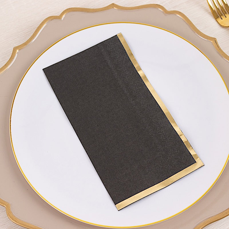 50 Soft 2 Ply Dinner Paper Napkins with Gold Foil Edge