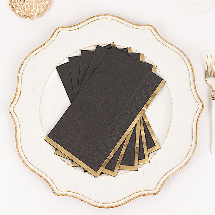 50 Soft 2 Ply Dinner Paper Napkins with Gold Foil Edge