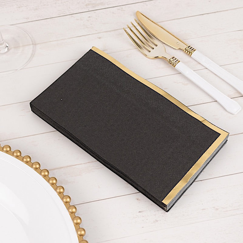 50 Soft 2 Ply Dinner Paper Napkins with Gold Foil Edge