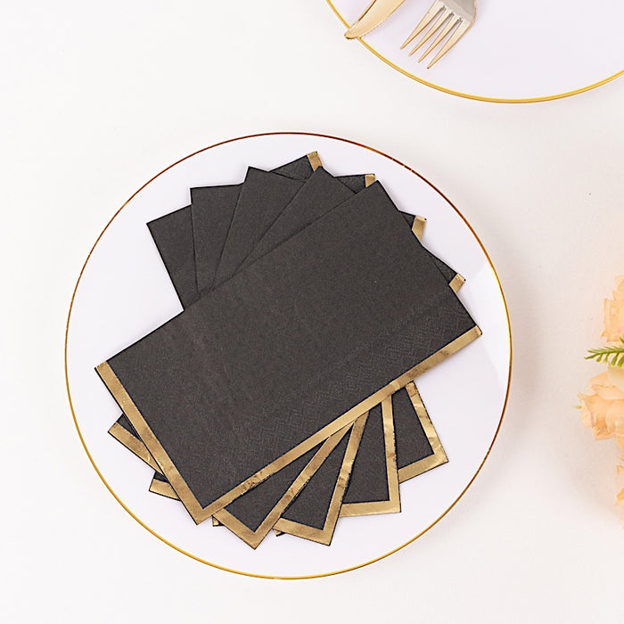 50 Soft 2 Ply Dinner Paper Napkins with Gold Foil Edge