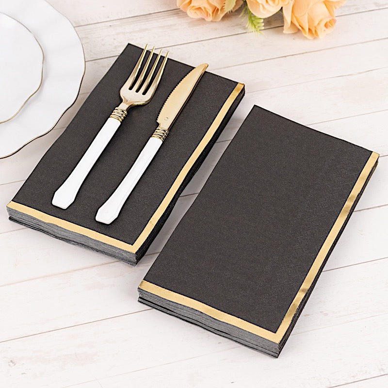 50 Soft 2 Ply Dinner Paper Napkins with Gold Foil Edge