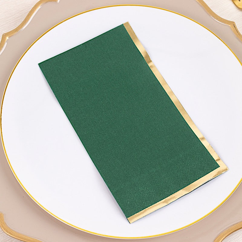 50 Soft 2 Ply Dinner Paper Napkins with Gold Foil Edge