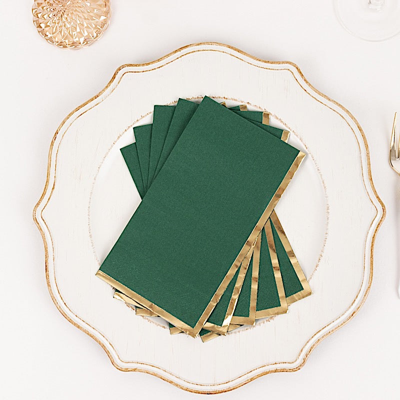 50 Soft 2 Ply Dinner Paper Napkins with Gold Foil Edge