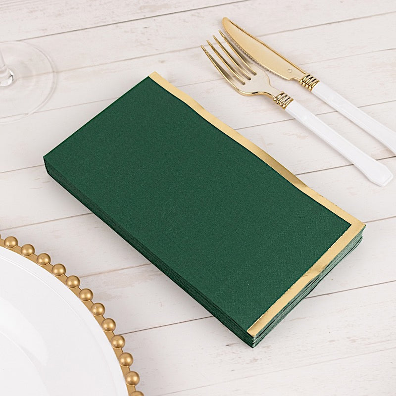 50 Soft 2 Ply Dinner Paper Napkins with Gold Foil Edge