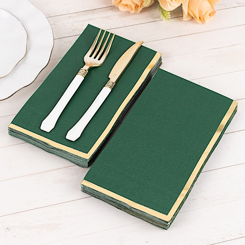 50 Soft 2 Ply Dinner Paper Napkins with Gold Foil Edge