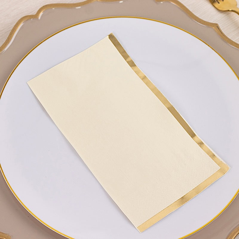 50 Soft 2 Ply Dinner Paper Napkins with Gold Foil Edge