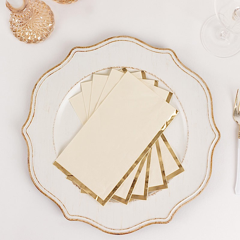 50 Soft 2 Ply Dinner Paper Napkins with Gold Foil Edge