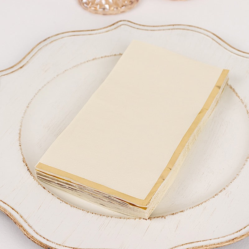 50 Soft 2 Ply Dinner Paper Napkins with Gold Foil Edge