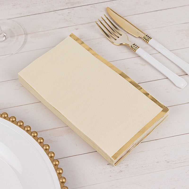 50 Soft 2 Ply Dinner Paper Napkins with Gold Foil Edge